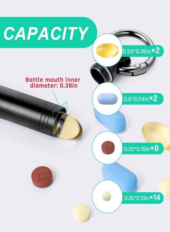 TISUR Small Keychain Pill Holder ，Titanium Metal Travel Pill Case Portable Pill Organizer Container for Purse Waterproof EDC Medicine Bottle C34 (1PC Tiny Pill Case-Black) - Image 3
